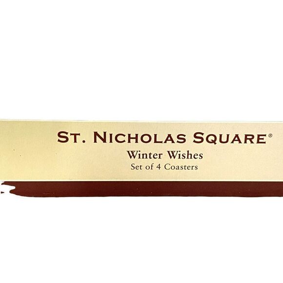 Snowman Coasters Ceramic Winter Wishes St. Nicholas Sq Boxed Set of 4 Large NEW - Picture 4 of 6